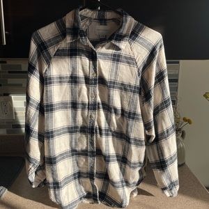American Eagle / S Cream & Blue Plaid Button Up Shirt